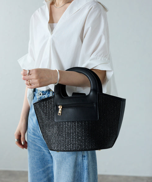 エコレザーかごハンドバッグ 12-1093